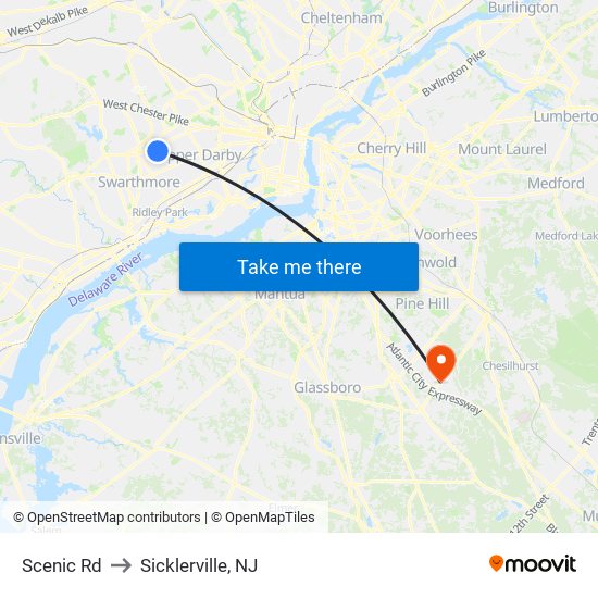 Scenic Rd to Sicklerville, NJ map