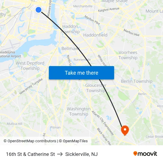 16th St & Catherine St to Sicklerville, NJ map