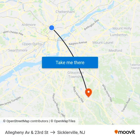 Allegheny Av & 23rd St to Sicklerville, NJ map