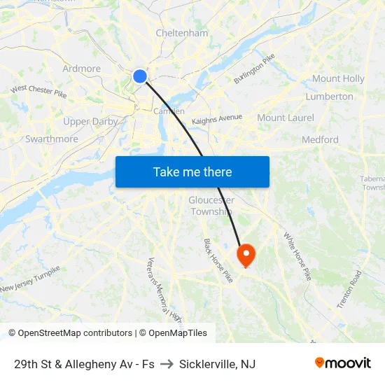 29th St & Allegheny Av - Fs to Sicklerville, NJ map
