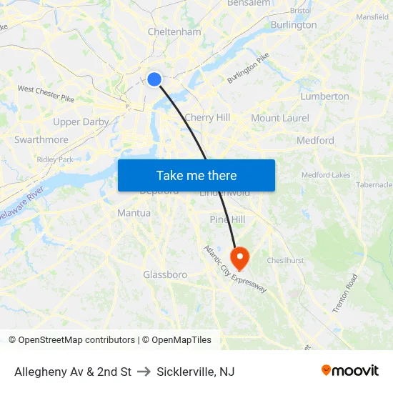 Allegheny Av & 2nd St to Sicklerville, NJ map
