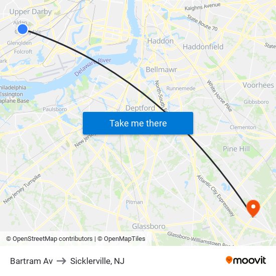 Bartram Av to Sicklerville, NJ map