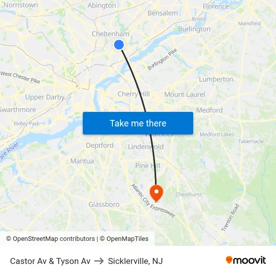 Castor Av & Tyson Av to Sicklerville, NJ map