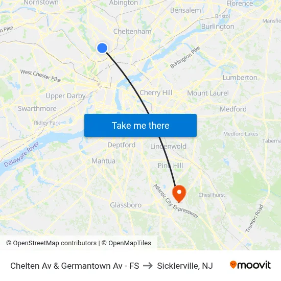 Chelten Av & Germantown Av - FS to Sicklerville, NJ map