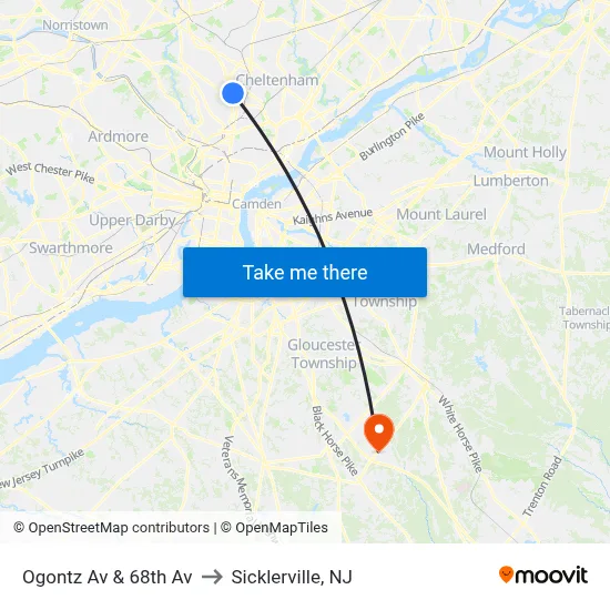 Ogontz Av & 68th Av to Sicklerville, NJ map
