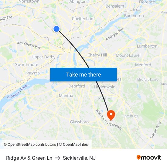 Ridge Av & Green Ln to Sicklerville, NJ map