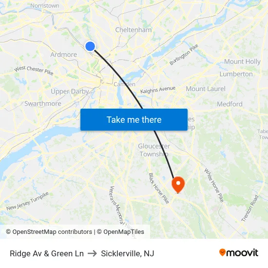 Ridge Av & Green Ln to Sicklerville, NJ map