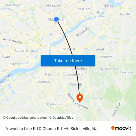 Township Line Rd & Church Rd to Sicklerville, NJ map