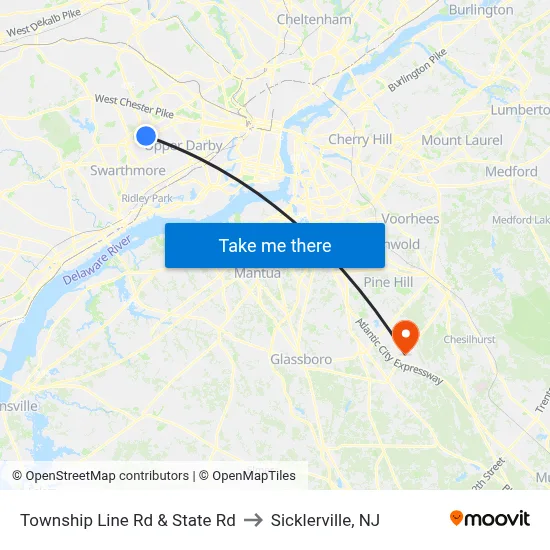 Township Line Rd & State Rd to Sicklerville, NJ map