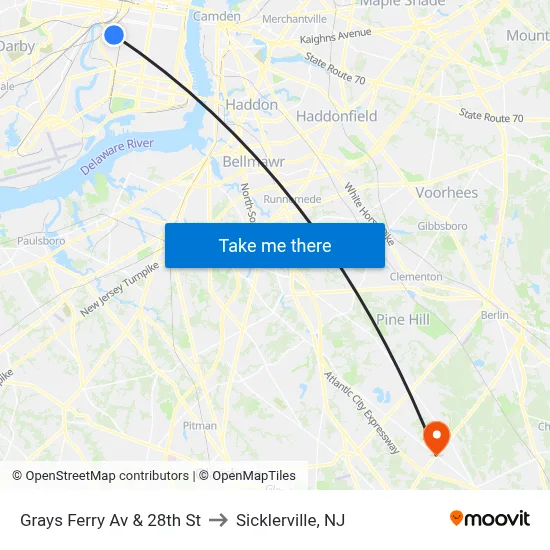 Grays Ferry Av & 28th St to Sicklerville, NJ map