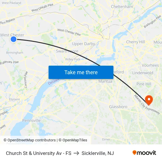 Church St & University Av - FS to Sicklerville, NJ map