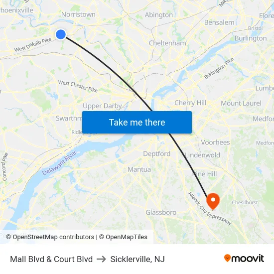 Mall Blvd & Court Blvd to Sicklerville, NJ map