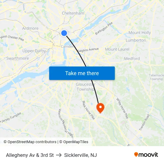 Allegheny Av & 3rd St to Sicklerville, NJ map