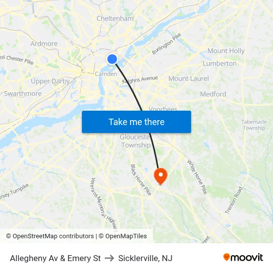 Allegheny Av & Emery St to Sicklerville, NJ map