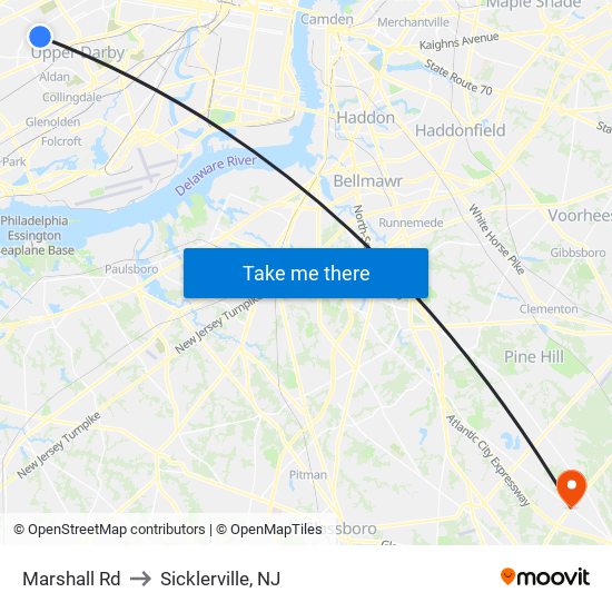 Marshall Rd to Sicklerville, NJ map