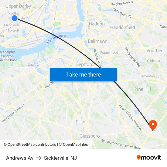 Andrews Av to Sicklerville, NJ map