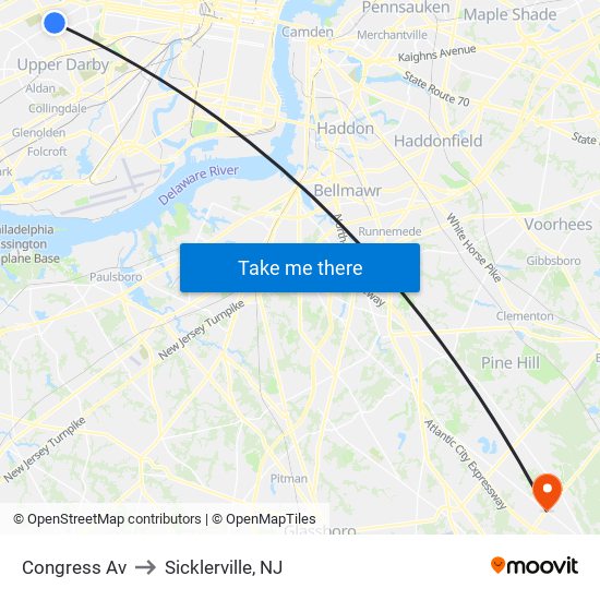 Congress Av to Sicklerville, NJ map