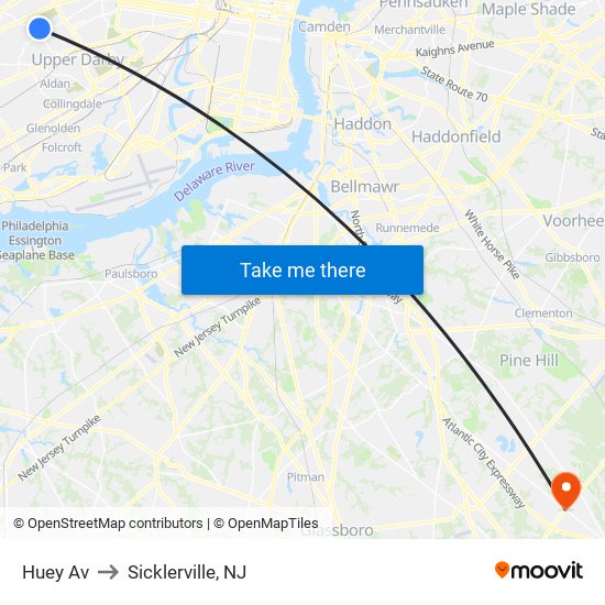 Huey Av to Sicklerville, NJ map
