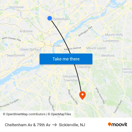 Cheltenham Av & 79th Av to Sicklerville, NJ map