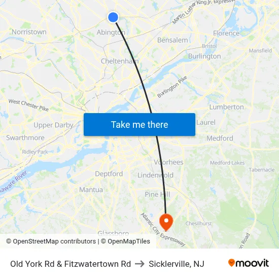 Old York Rd & Fitzwatertown Rd to Sicklerville, NJ map