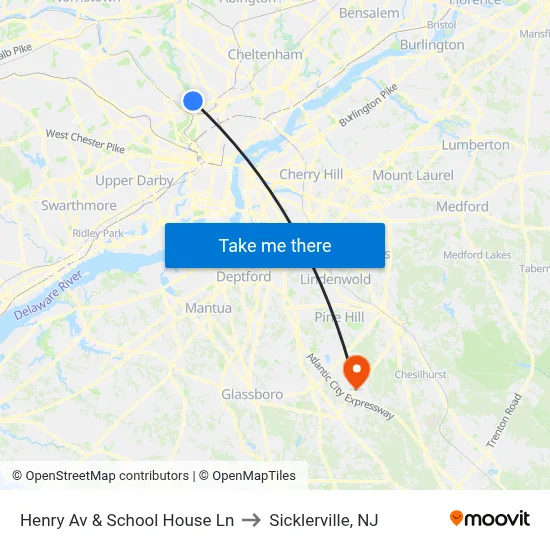 Henry Av & School House Ln to Sicklerville, NJ map