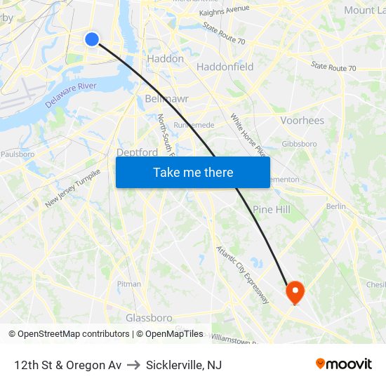 12th St & Oregon Av to Sicklerville, NJ map