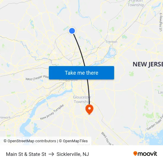Main St & State St to Sicklerville, NJ map