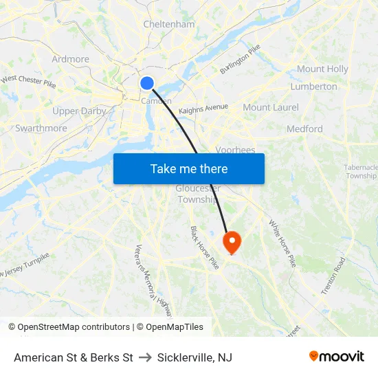 American St & Berks St to Sicklerville, NJ map