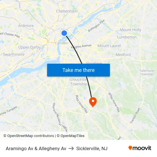 Aramingo Av & Allegheny Av to Sicklerville, NJ map