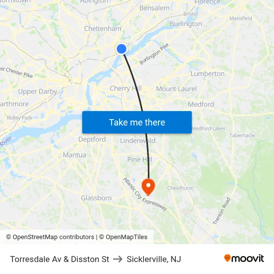 Torresdale Av & Disston St to Sicklerville, NJ map