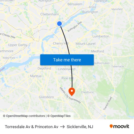 Torresdale Av & Princeton Av to Sicklerville, NJ map