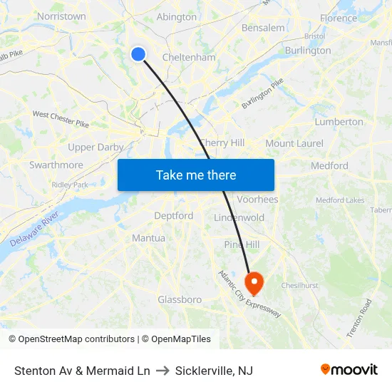 Stenton Av & Mermaid Ln to Sicklerville, NJ map