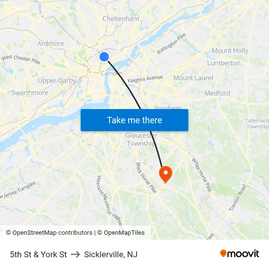 5th St & York St to Sicklerville, NJ map