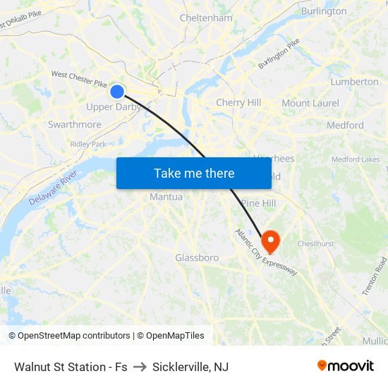 Walnut St Station - Fs to Sicklerville, NJ map