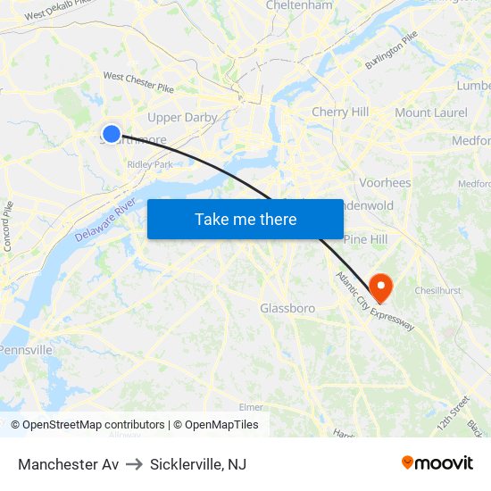 Manchester Av Station to Sicklerville, NJ map