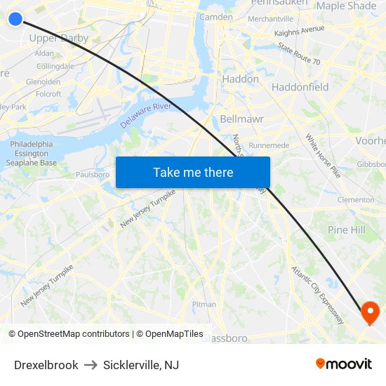 Drexelbrook to Sicklerville, NJ map