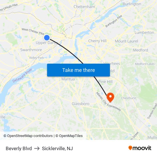 Beverly Blvd to Sicklerville, NJ map