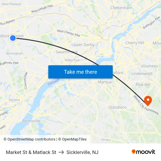 Market St & Matlack St to Sicklerville, NJ map