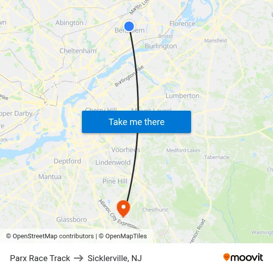 Parx Race Track to Sicklerville, NJ map