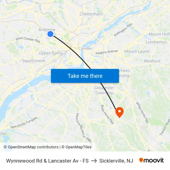 Wynnewood Rd & Lancaster Av - FS to Sicklerville, NJ map