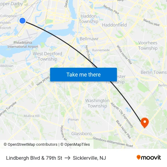 Lindbergh Blvd & 79th St to Sicklerville, NJ map