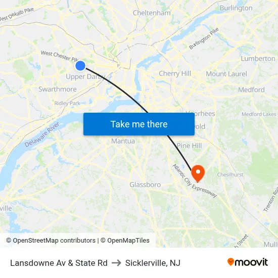 Lansdowne Av & State Rd to Sicklerville, NJ map