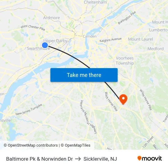 Baltimore Pk & Norwinden Dr to Sicklerville, NJ map