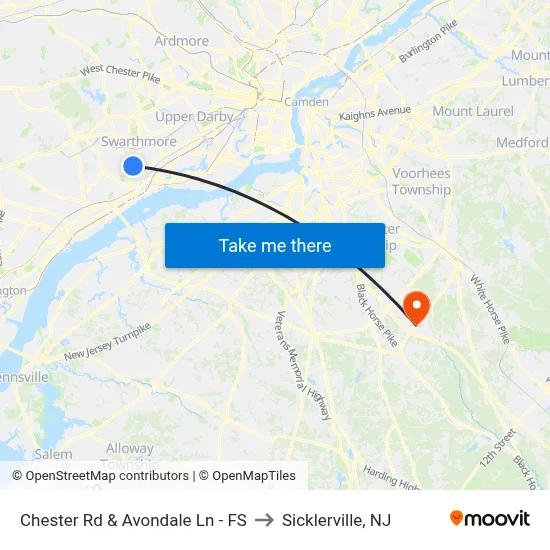 Chester Rd & Avondale Ln - FS to Sicklerville, NJ map