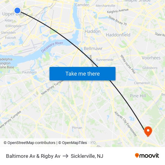 Baltimore Av & Rigby Av to Sicklerville, NJ map