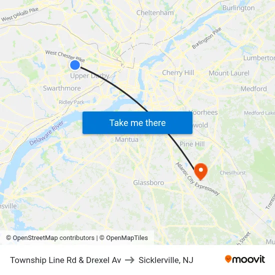 Township Line Rd & Drexel Av to Sicklerville, NJ map