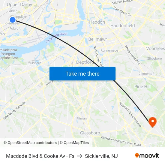 Macdade Blvd & Cooke Av - Fs to Sicklerville, NJ map