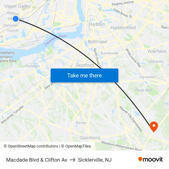 Macdade Blvd & Clifton Av to Sicklerville, NJ map
