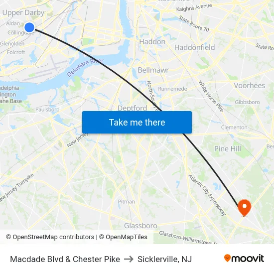 Macdade Blvd & Chester Pike to Sicklerville, NJ map