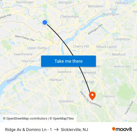 Ridge Av & Domino Ln - 1 to Sicklerville, NJ map